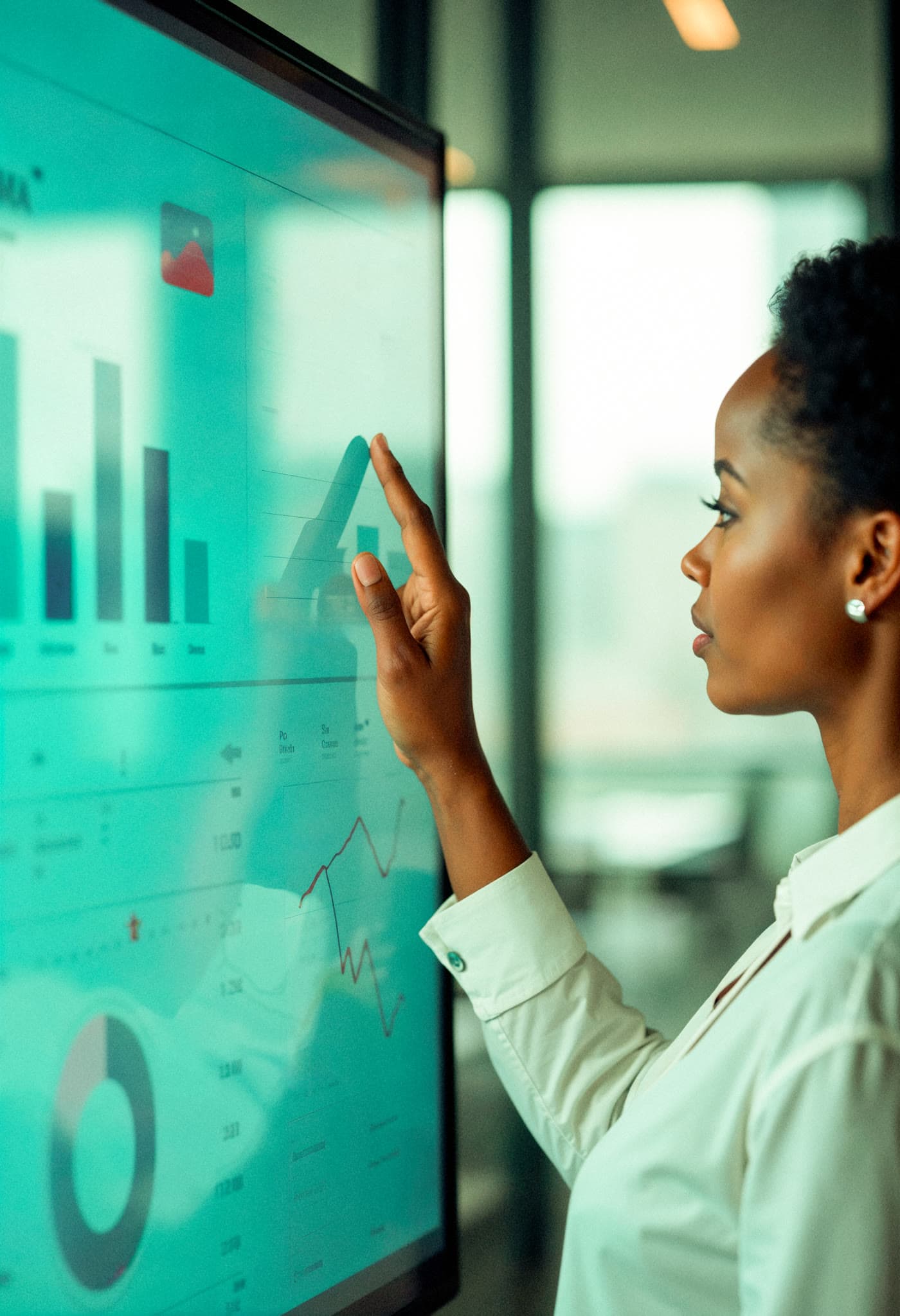 Woman analysing data on a touchscreen